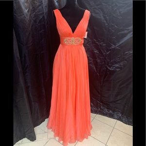 Size 0 Coral Orange Prom Homecoming Bridesmaid Pageant Evening Gown Dress NWT